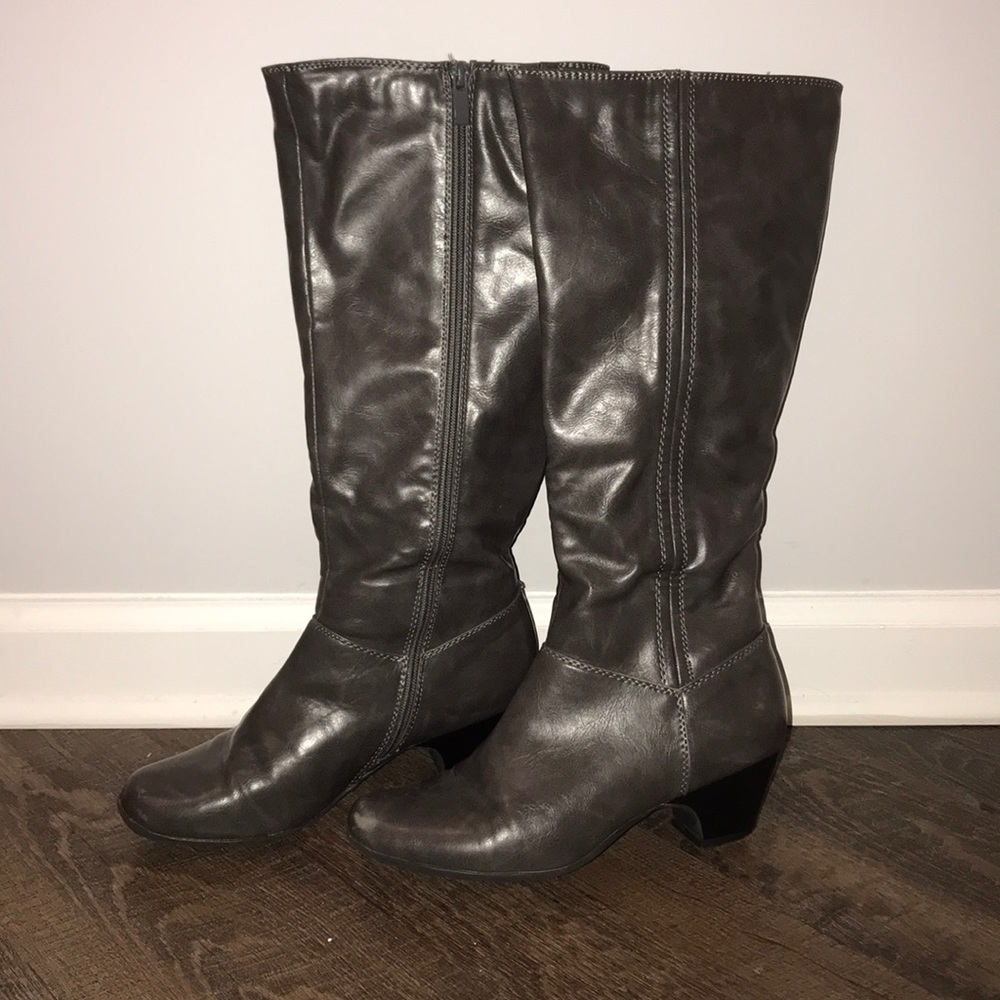 Barely worn gray below knee boots